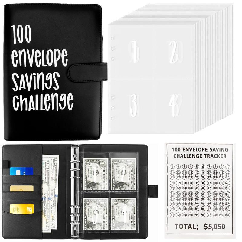 100 Envelope Challenge Binder Set-- A5 Money Saver Budget Binder Book with Cash Envelopes and SAVING CHALLENGE TRACKER